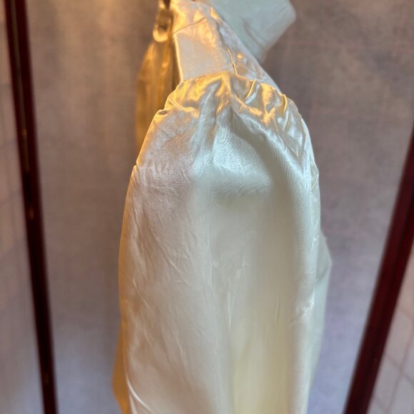 Hand Made Satin High Neck Blouse with Lace Trim and Pearl buttons - Picture 4 of 11